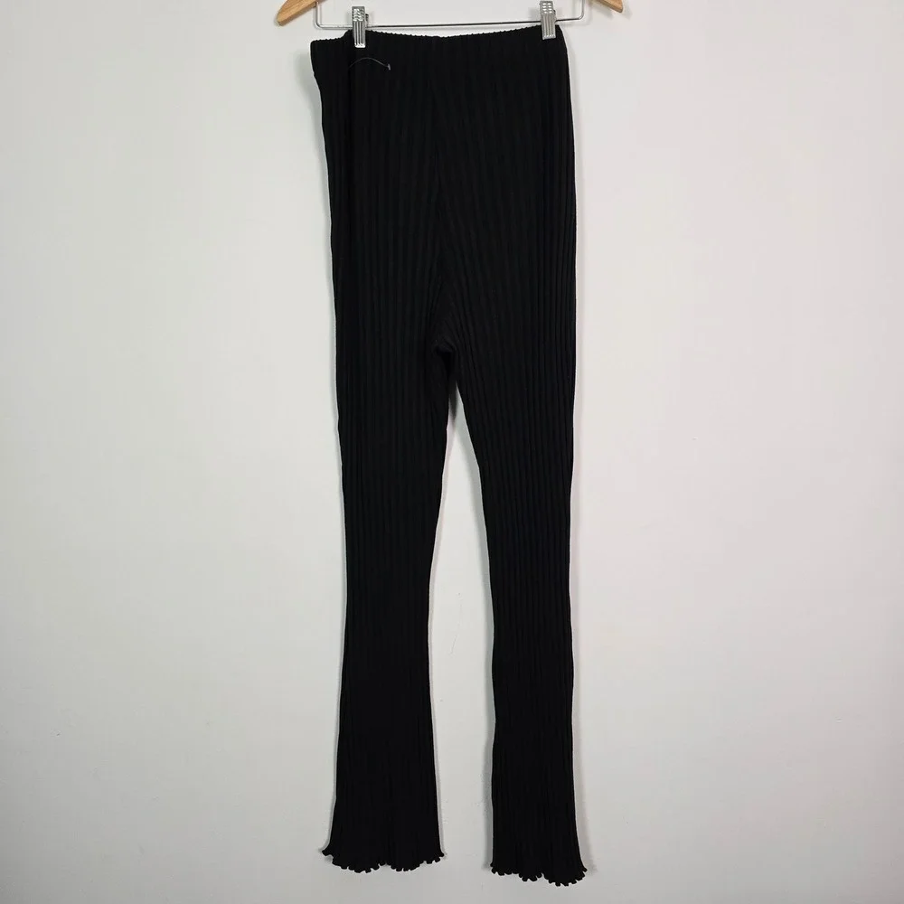 Lovers and Friends Ribbed Knit Pants Women XL Black Flare Capsule USA Chic Modal